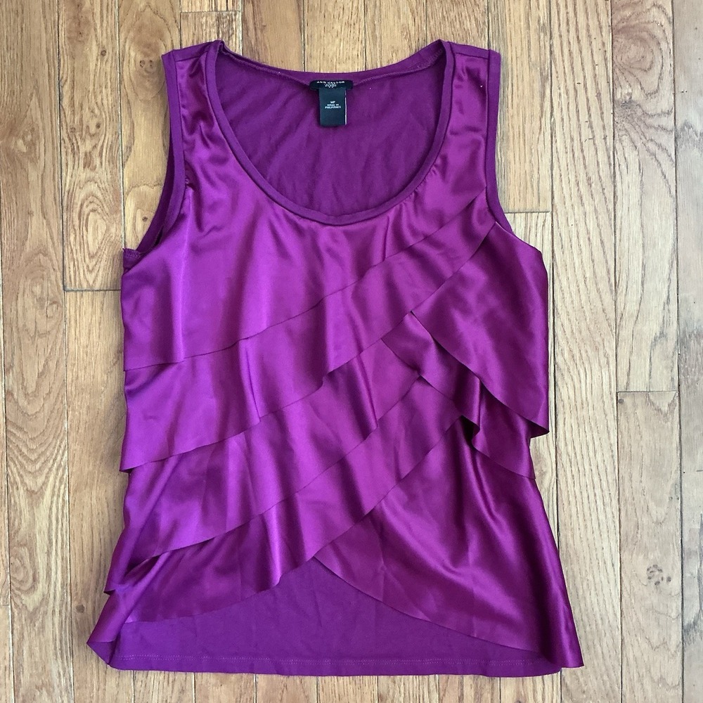 Ann Taylor Petite Womens Purple Sleeveless Ruffled Tiered Blouse Top Size MP